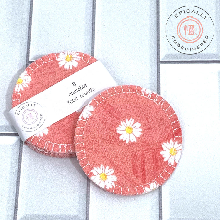Daisies on Coral Reusable Face Rounds